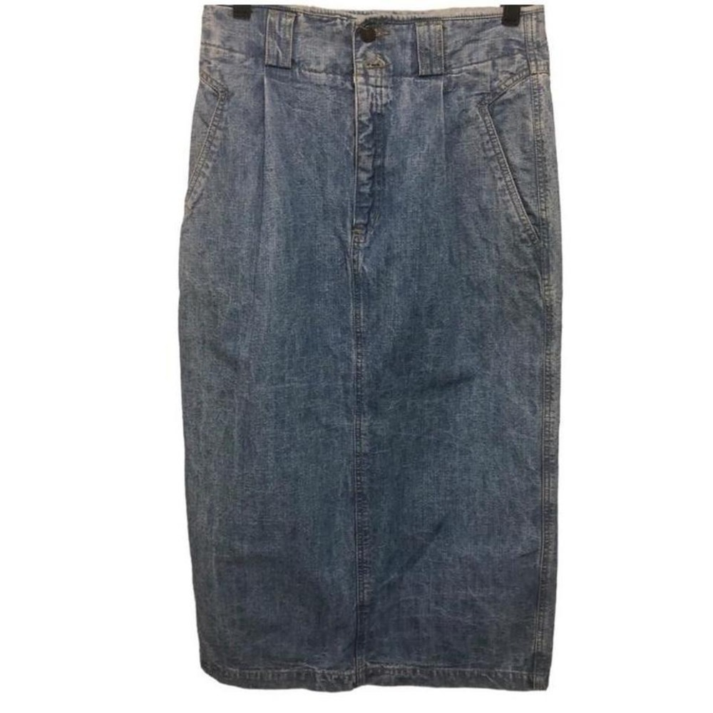 Denim Jean Straight Maxi Grunge Skirt Lizwear Zipper Button Pockets VTG Sz 8